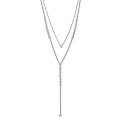 Sterling Shimmer Sterling Silver Rhodium-plated Adjustable up to 29 inches 50 Stone CZ 2 Strand Layer Y-Drop Necklace QG5713