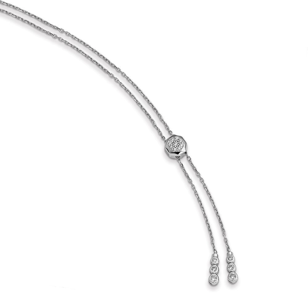 Sterling Shimmer Sterling Silver Rhodium-plated Adjustable up to 28 inches 61 Stone CZ 3 Strand Layer Y-Drop Necklace QG5716