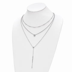 Sterling Shimmer Sterling Silver Rhodium-plated Adjustable up to 28 inches 61 Stone CZ 3 Strand Layer Y-Drop Necklace QG5716