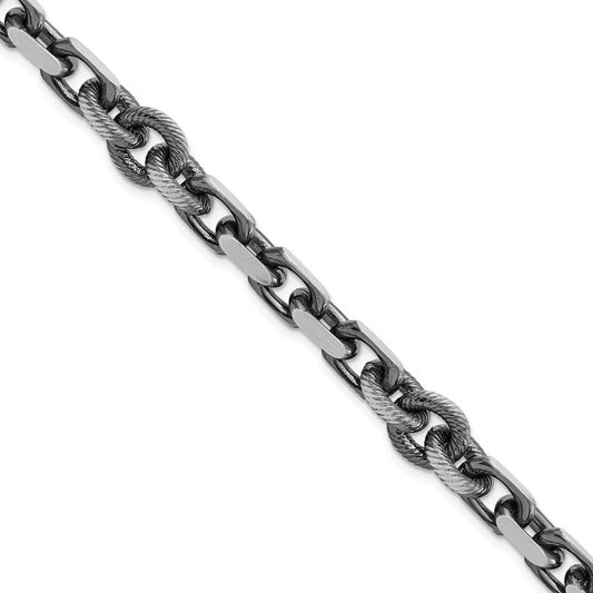 Sterling Silver Mens Antiqued Brushed Cable/Twisted Rolo Bracelet QG5736-8.5