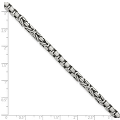 Sterling Silver Mens Antiqued Brush Byzantine/Box Link Bracelet QG5737-8.5