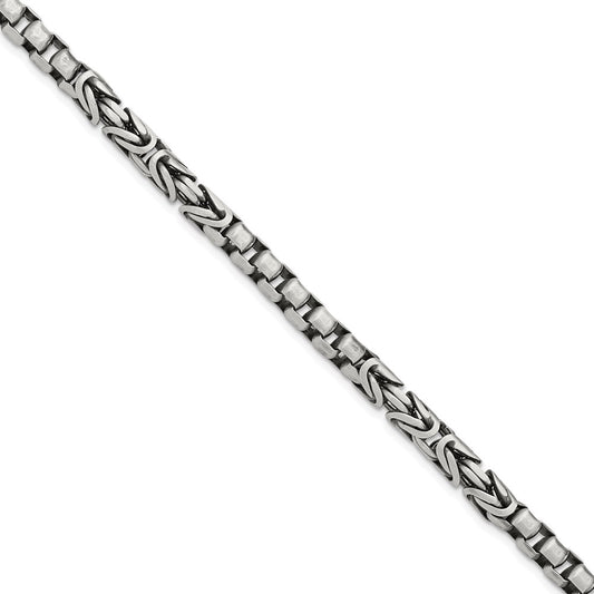 Sterling Silver Mens Antiqued Brush Byzantine/Box Link Bracelet QG5737-8.5