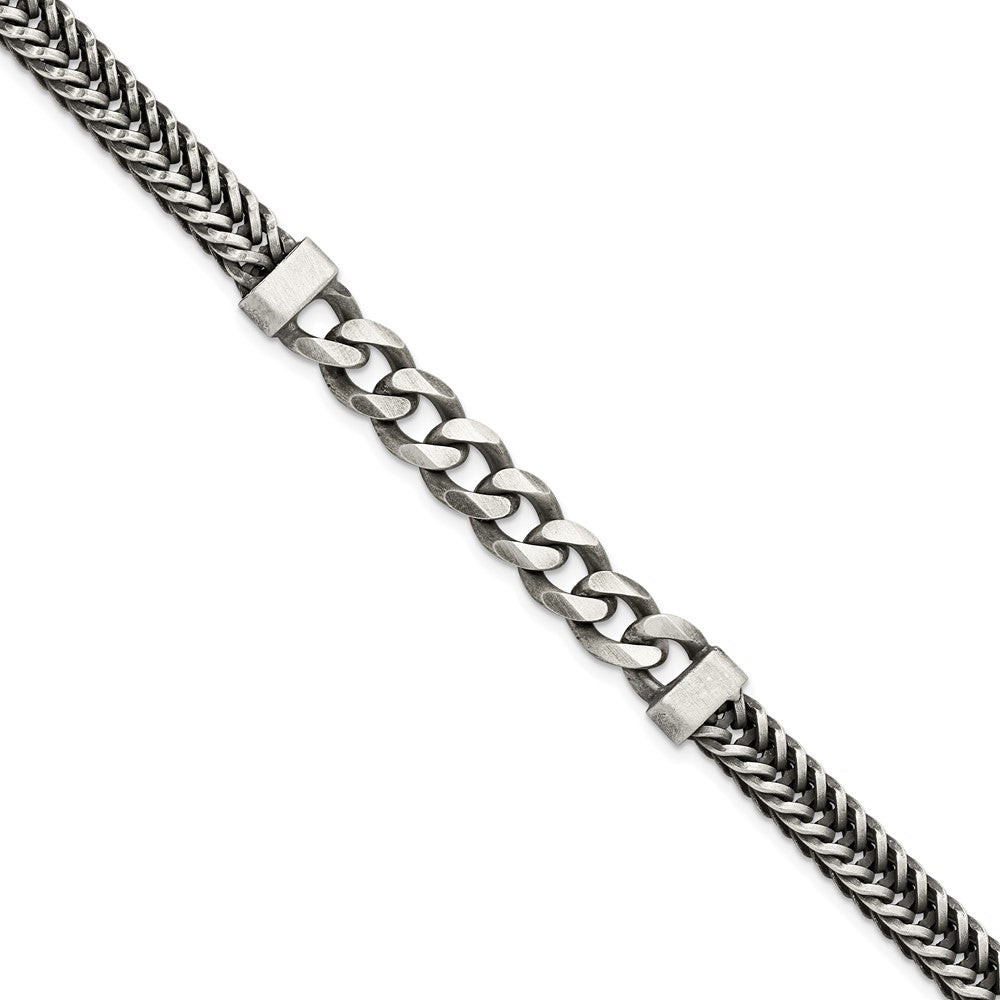 Sterling Silver Brushed Antiqued Wheat & Curb Chain Bracelet QG5740-8.5
