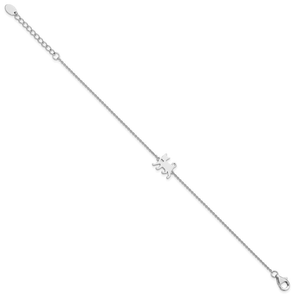 Sterling Silver Rhodium-plated Cat w/Heart 7in Plus 1in ext Bracelet QG5777-7
