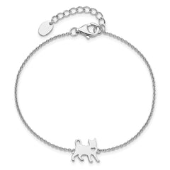 Sterling Silver Rhodium-plated Cat w/Heart 7in Plus 1in ext Bracelet QG5777-7