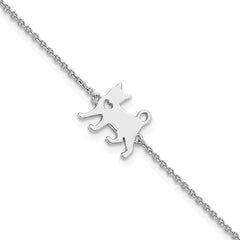 Sterling Silver Rhodium-plated Cat w/Heart 7in Plus 1in ext Bracelet QG5777-7