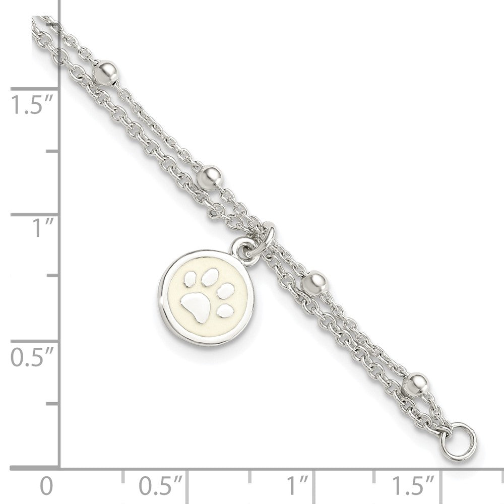 Sterling Silver 2-Strand Heart and Enameled Paw Print Bracelet QG5778-7.5