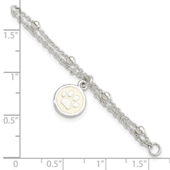 Sterling Silver 2-Strand Heart and Enameled Paw Print Bracelet QG5778-7.5