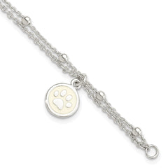 Sterling Silver 2-Strand Heart and Enameled Paw Print Bracelet QG5778-7.5
