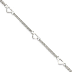 Sterling Silver Polished Multi-strand Heart 7in Bracelet QG5781-7