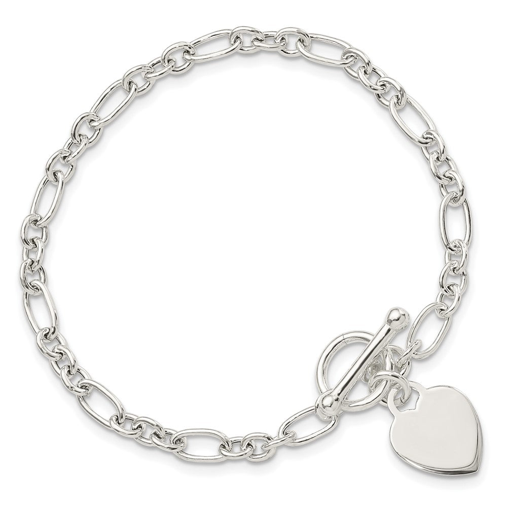 Sterling Silver Polished Heart Charm Fancy Link Bracelet QG5783-7.5