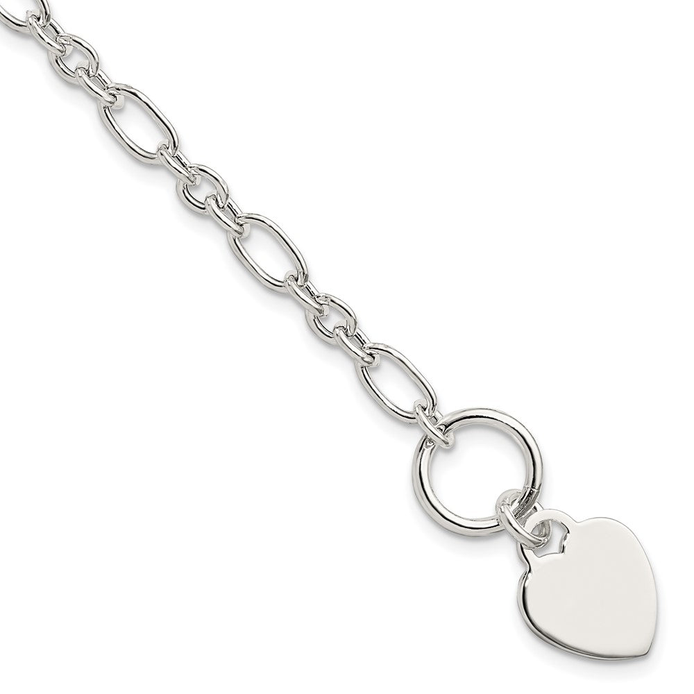 Sterling Silver Polished Heart Charm Fancy Link Bracelet QG5783-7.5