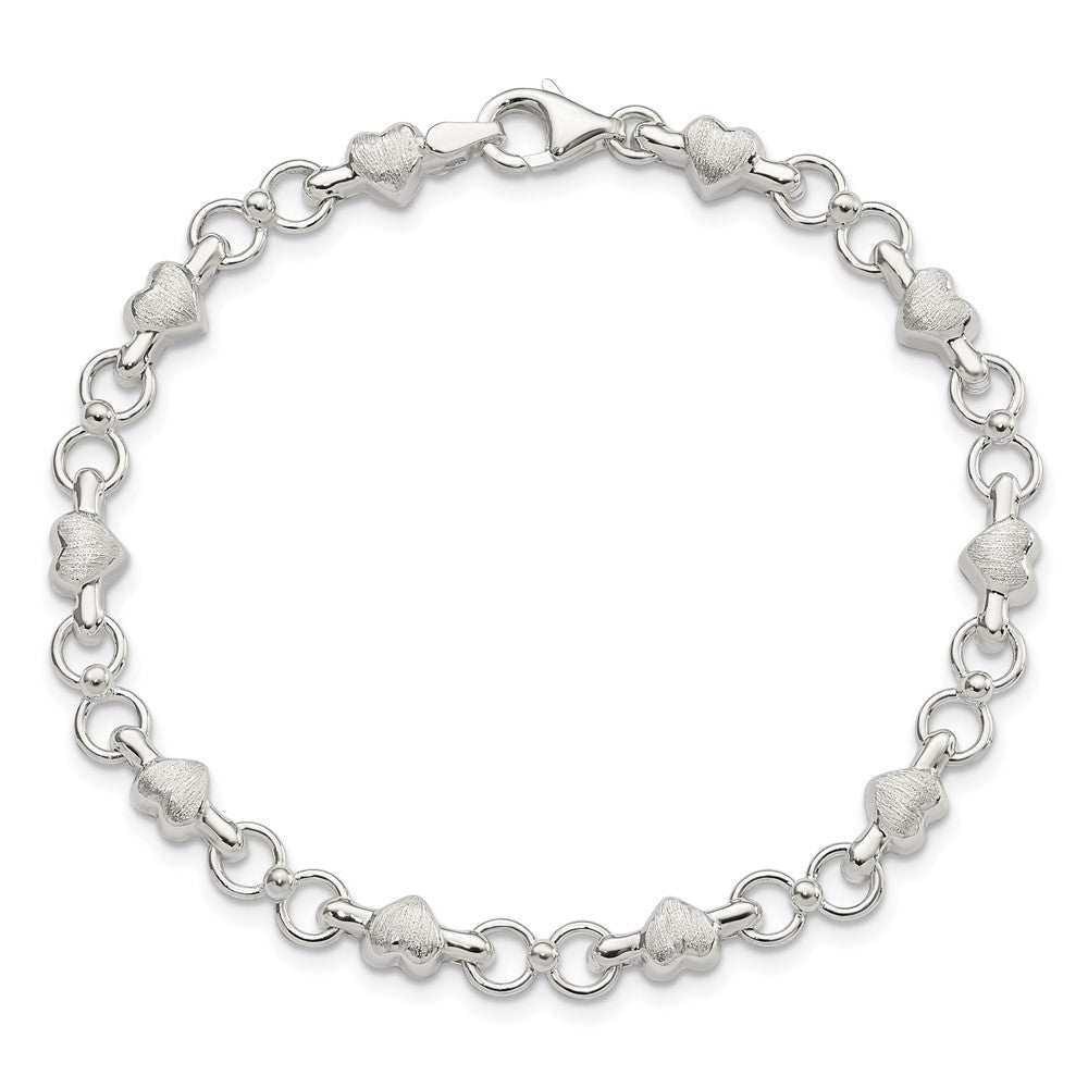 Sterling Silver Satin & Polished Heart Chain Bracelet QG5786-7.5