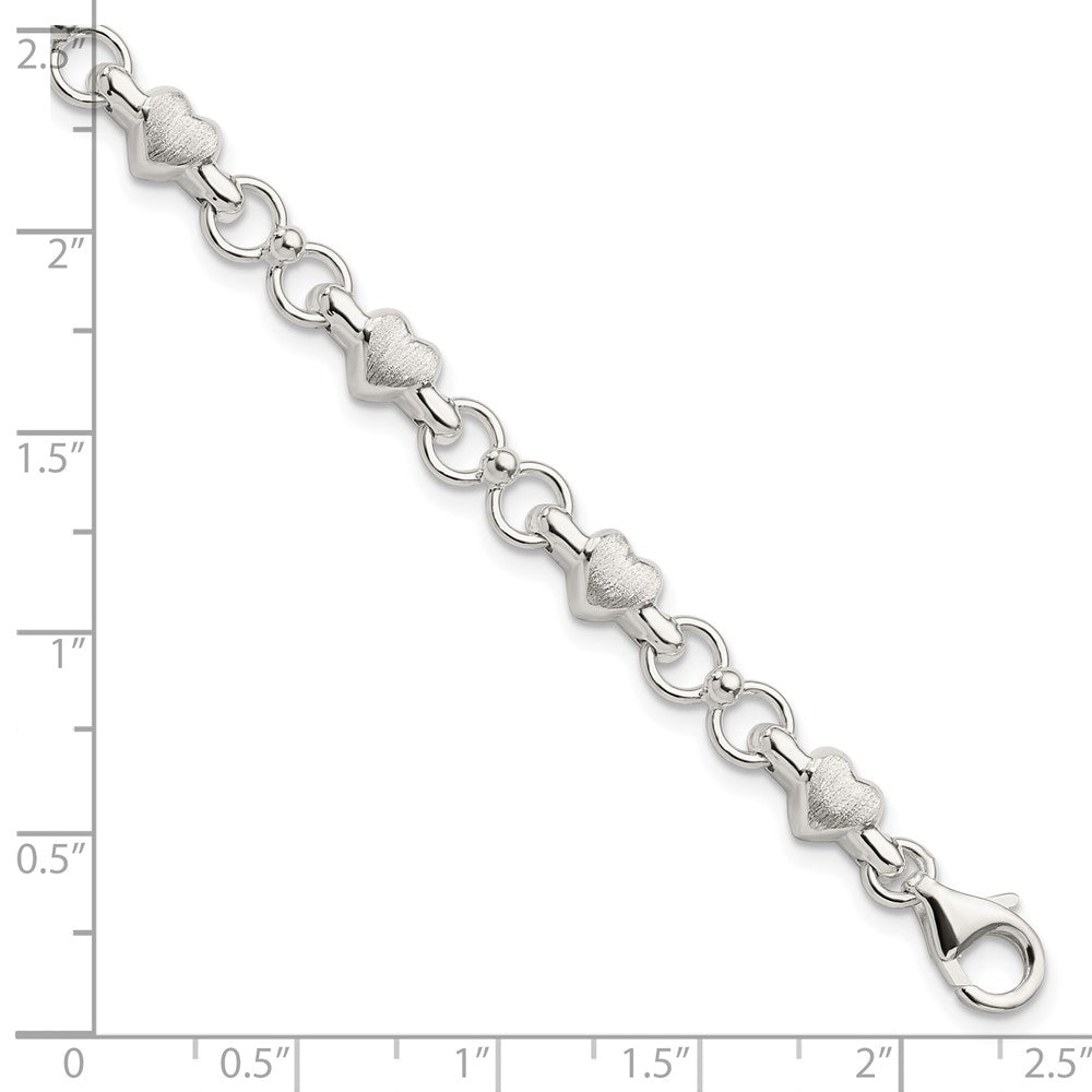 Sterling Silver Satin & Polished Heart Chain Bracelet QG5786-7.5