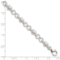 Sterling Silver Satin & Polished Heart Chain Bracelet QG5786-7.5
