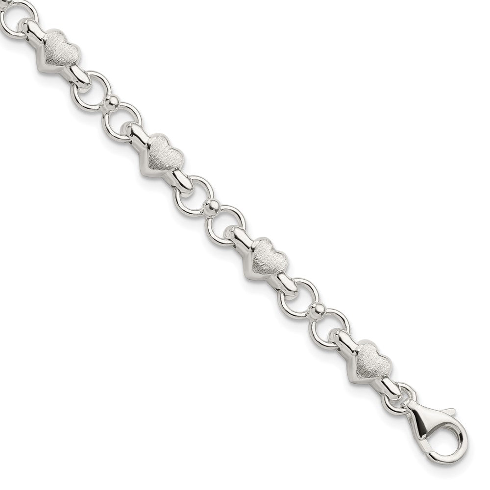 Sterling Silver Satin & Polished Heart Chain Bracelet QG5786-7.5