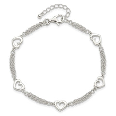 Sterling Silver Polished Hearts 7.5in w/1.0 in ext Bracelet QG5787-7.5