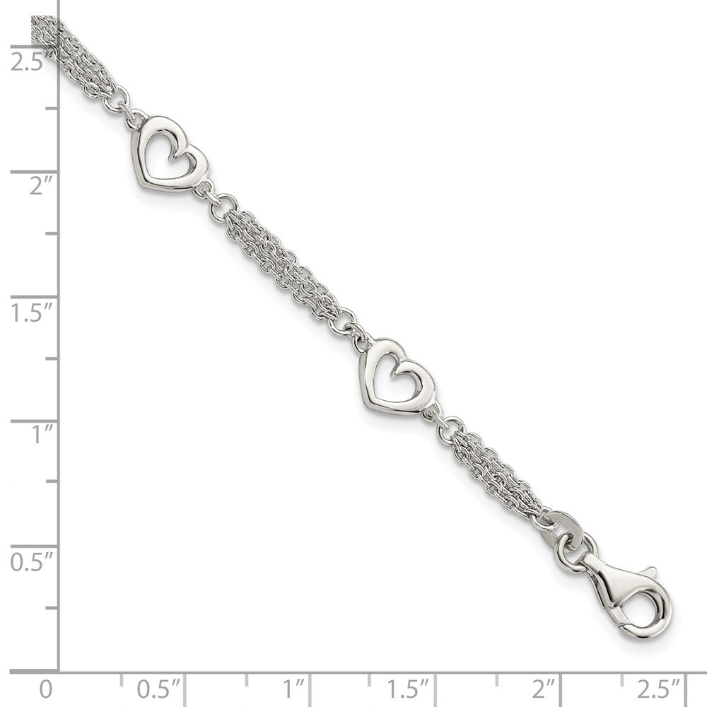 Sterling Silver Polished Hearts 7.5in w/1.0 in ext Bracelet QG5787-7.5