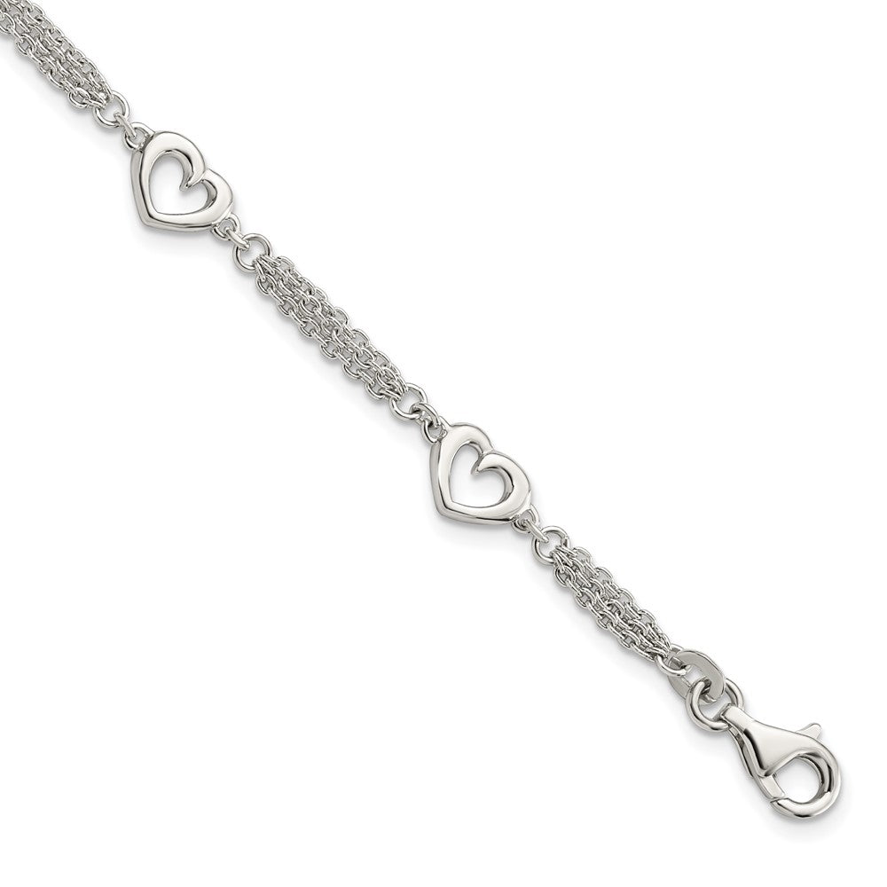 Sterling Silver Polished Hearts 7.5in w/1.0 in ext Bracelet QG5787-7.5