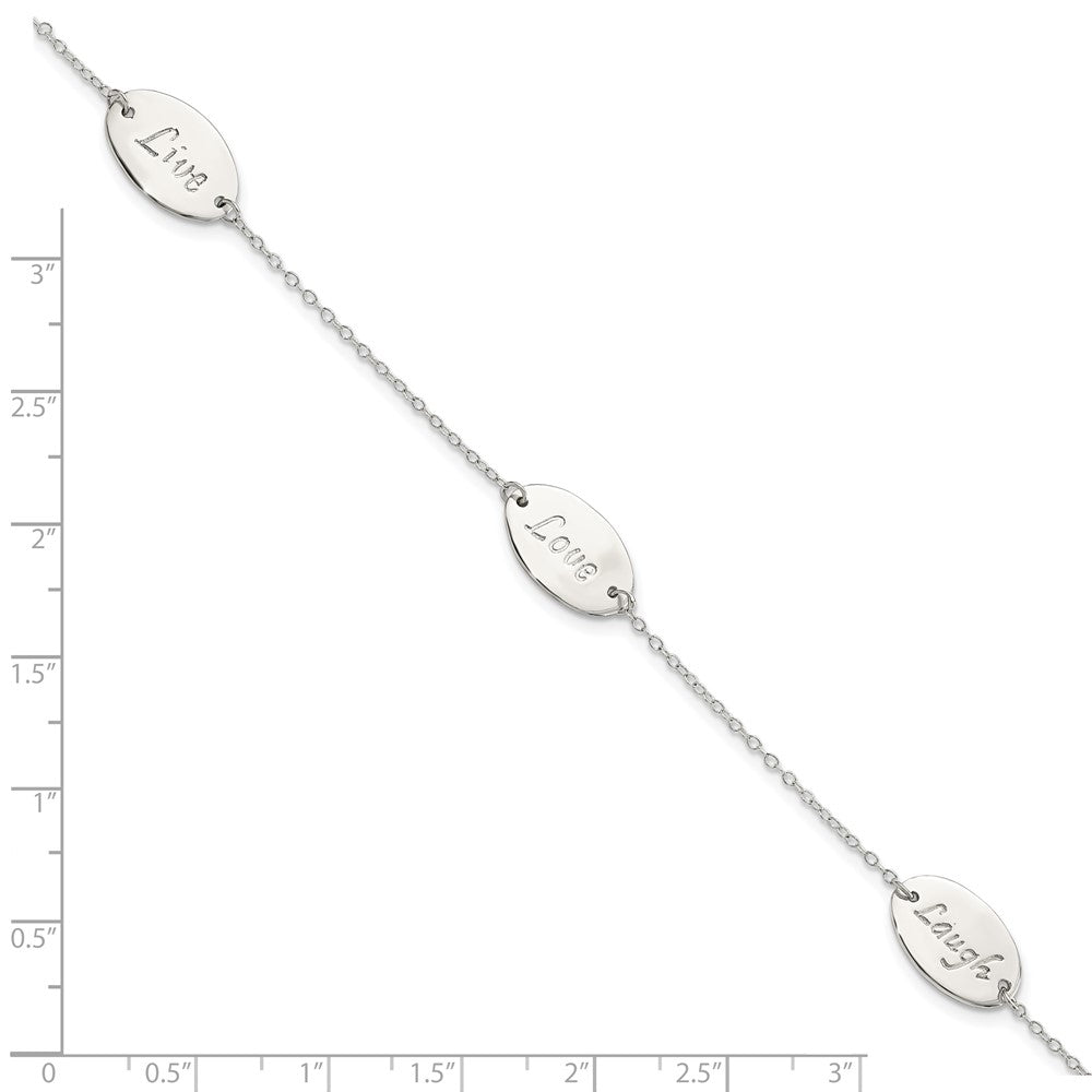Sterling Silver Polished Live Laugh Love 7.5in Bracelet QG5792-7.5