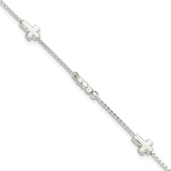 Sterling Silver Fancy Bead & Cross w/ 1in ext Bracelet QG5799-7