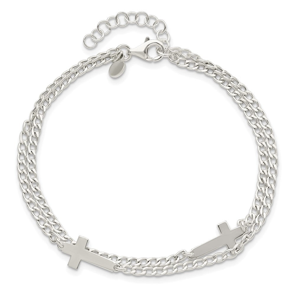 Sterling Silver Double Cross 2-Strand w/1in ext Bracelet QG5802-7
