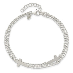 Sterling Silver Double Cross 2-Strand w/1in ext Bracelet QG5802-7