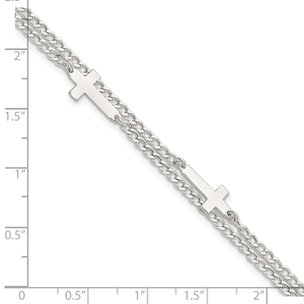 Sterling Silver Double Cross 2-Strand w/1in ext Bracelet QG5802-7