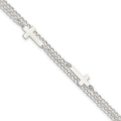 Sterling Silver Double Cross 2-Strand w/1in ext Bracelet QG5802-7