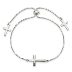 Sterling Silver Polished Cross Adjustable Bracelet QG5805