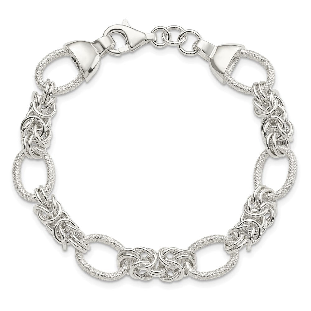 Sterling Silver Polished and Texture Fancy Link 7.5in Bracelet QG5814-7.5