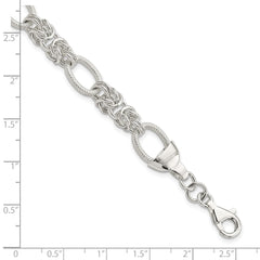 Sterling Silver Polished and Texture Fancy Link 7.5in Bracelet QG5814-7.5