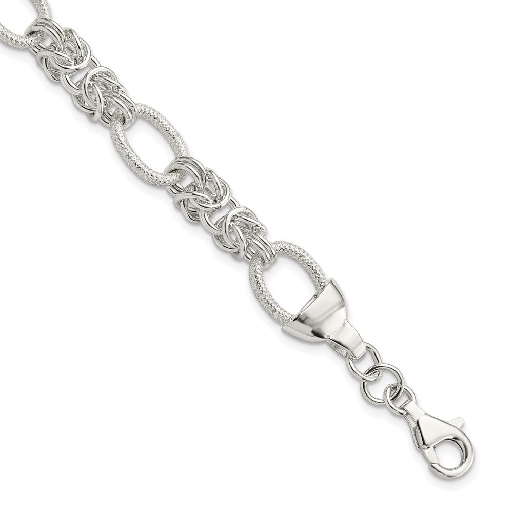 Sterling Silver Polished and Texture Fancy Link 7.5in Bracelet QG5814-7.5