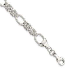Sterling Silver Polished and Texture Fancy Link 7.5in Bracelet QG5814-7.5