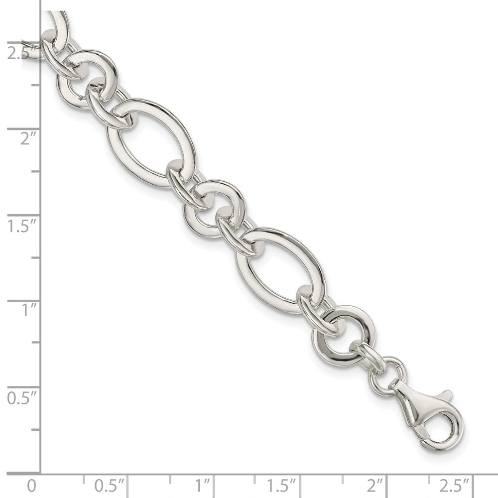 Sterling Silver Fancy Oval and Round Link Bracelet QG5834-7.5