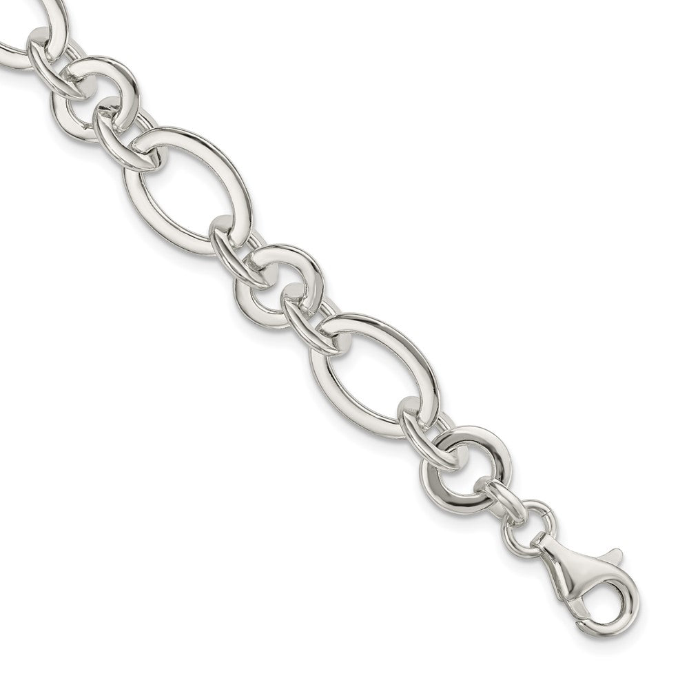 Sterling Silver Fancy Oval and Round Link Bracelet QG5834-7.5
