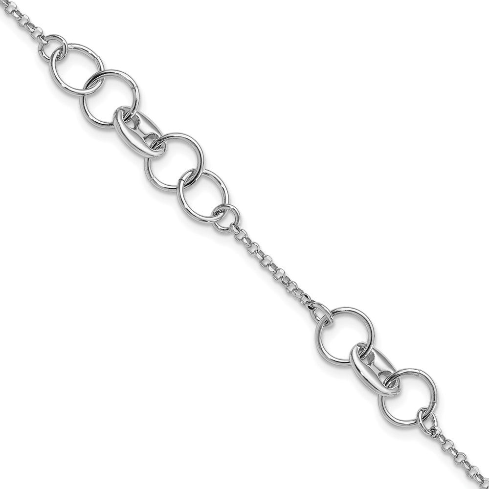 Sterling Silver Rhodium-plated Fancy Circles w/.5 in Ext Bracelet QG5843-6.5