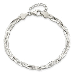 Sterling Silver Polished 3-strd Braided 7in w/1in ext. Bracelet QG5865-7