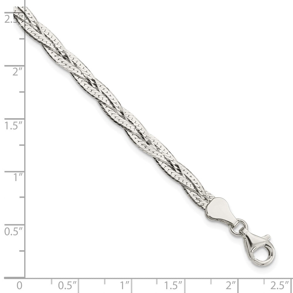 Sterling Silver Polished 3-strd Braided 7in w/1in ext. Bracelet QG5865-7