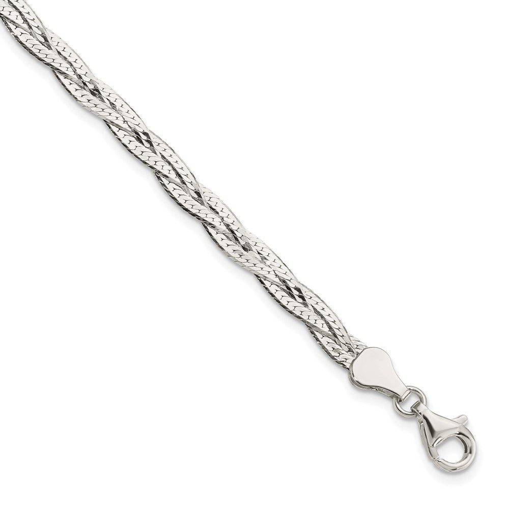 Sterling Silver Polished 3-strd Braided 7in w/1in ext. Bracelet QG5865-7