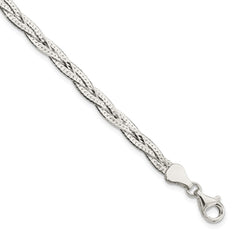 Sterling Silver Polished 3-strd Braided 7in w/1in ext. Bracelet QG5865-7