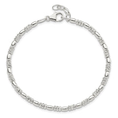 Sterling Silver Polished D/C Beaded w/ 1 in ext. Bracelet QG5884-7.5