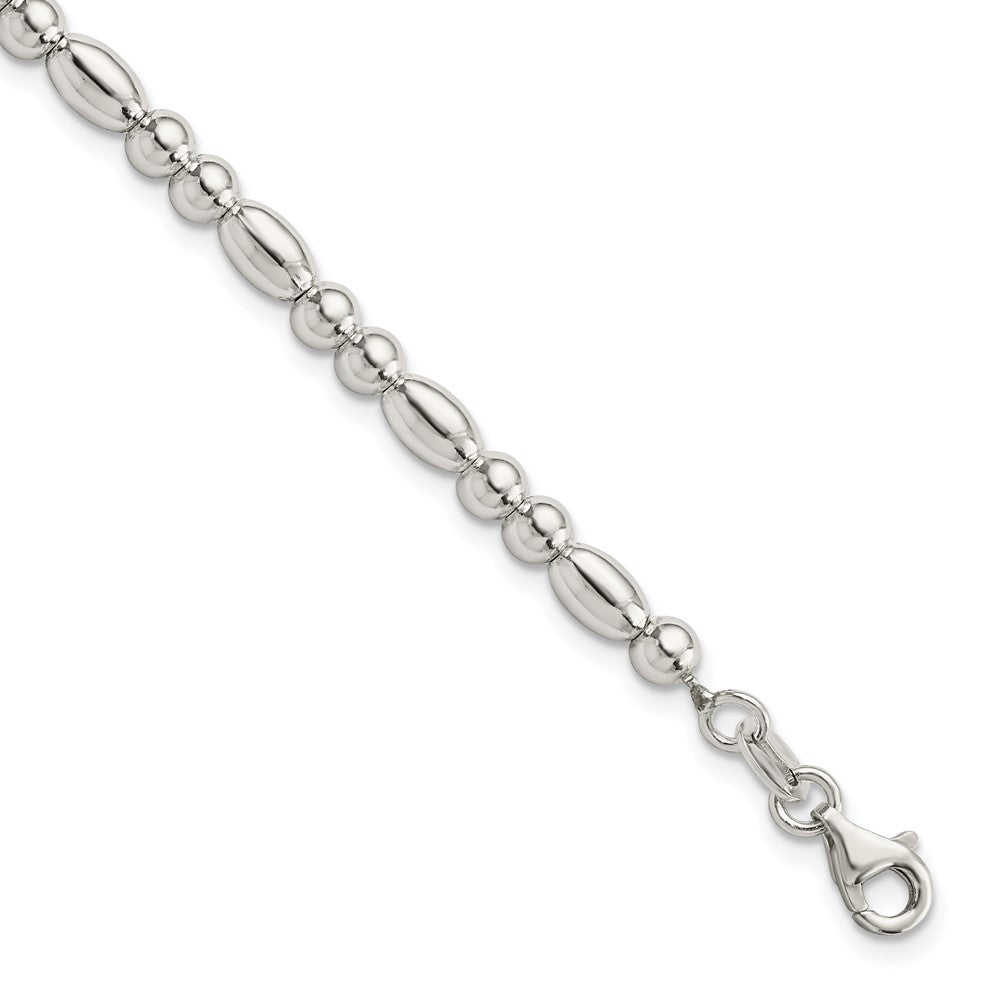 Sterling Silver Round and Oval Beaded Bracelet QG5886-7.5