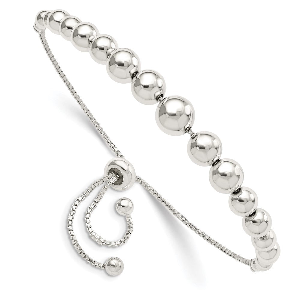 Sterling Silver Polished Beaded Adjustable Bracelet QG5894