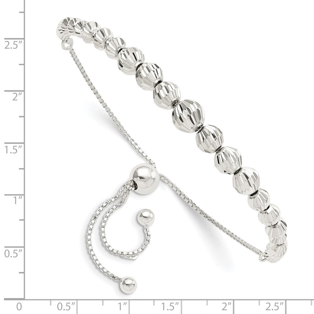 Sterling Silver Polished & D/C Beaded Adjustable Bracelet QG5895