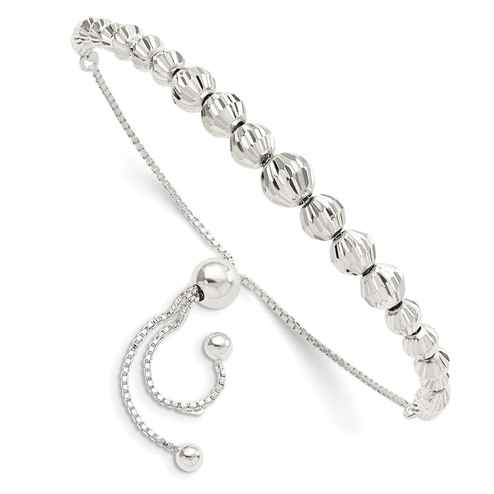 Sterling Silver Polished & D/C Beaded Adjustable Bracelet QG5895