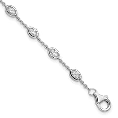 Sterling Silver Rhodium-plated Oval CZ w/1in ext 11 Station Bracelet QG5904-6.5