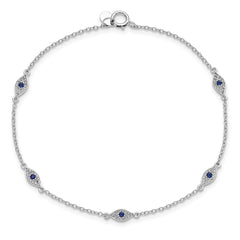 Sterling Silver Rhodium-plated Polished Blue & White CZ Eyes Bracelet QG5915-7.5