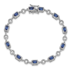 Sterling Silver Rhodium-plated CZ and Blue Glass Stone 7.75 inch Bracelet QG5929-7.75