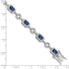 Sterling Silver Rhodium-plated CZ and Blue Glass Stone 7.75 inch Bracelet QG5929-7.75